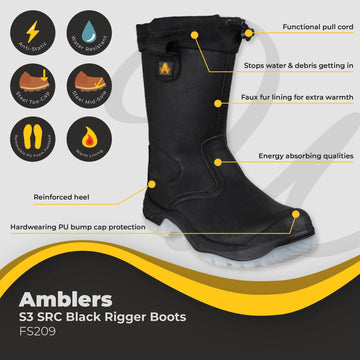 Amblers Black Rigger Boot S3 SRC FS209