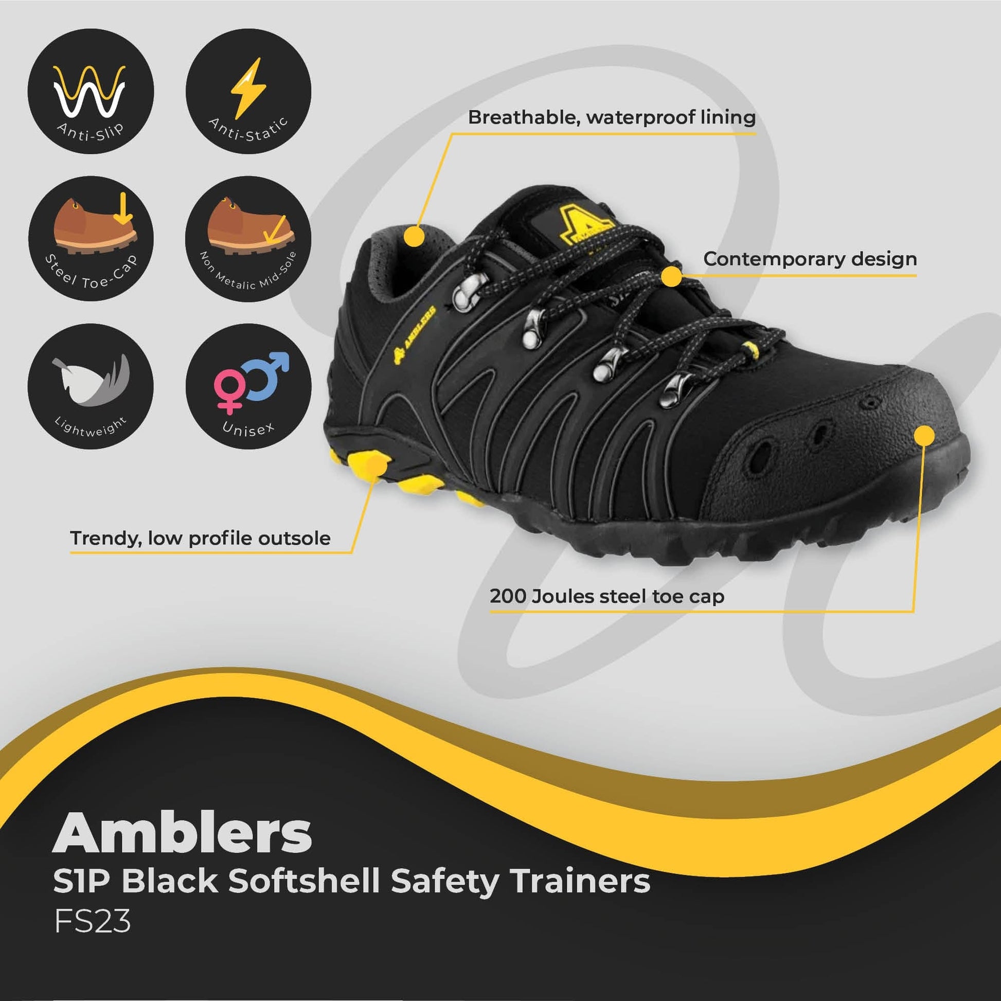 amblers black s1p softshell safety trainers fs23