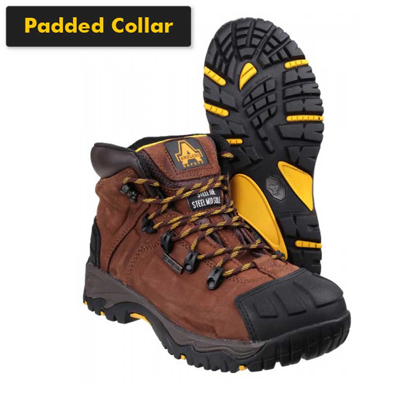 amblers waterproof brown boot s3 hro fs39 padded collar