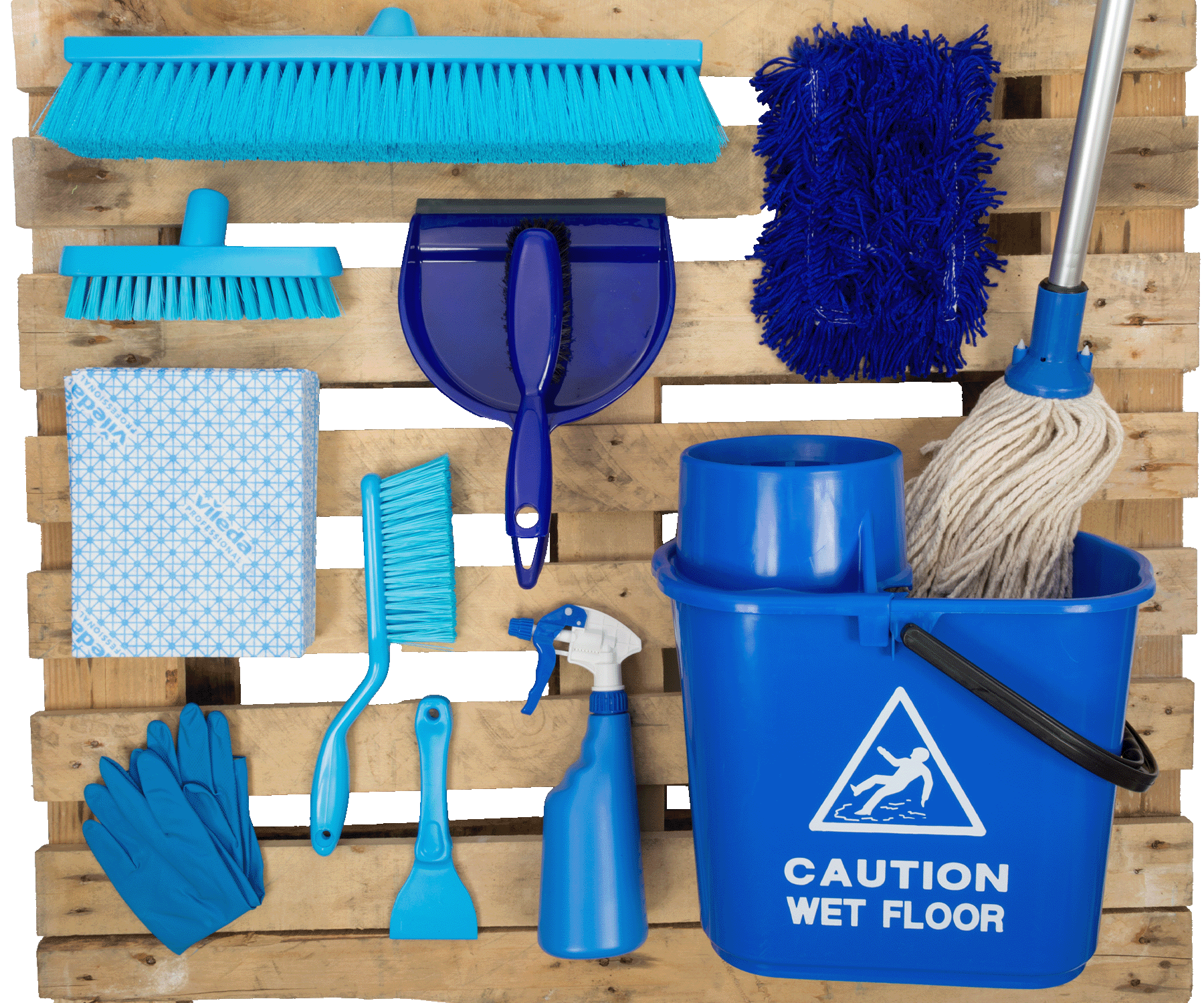 blue colour coded cleaning supplies