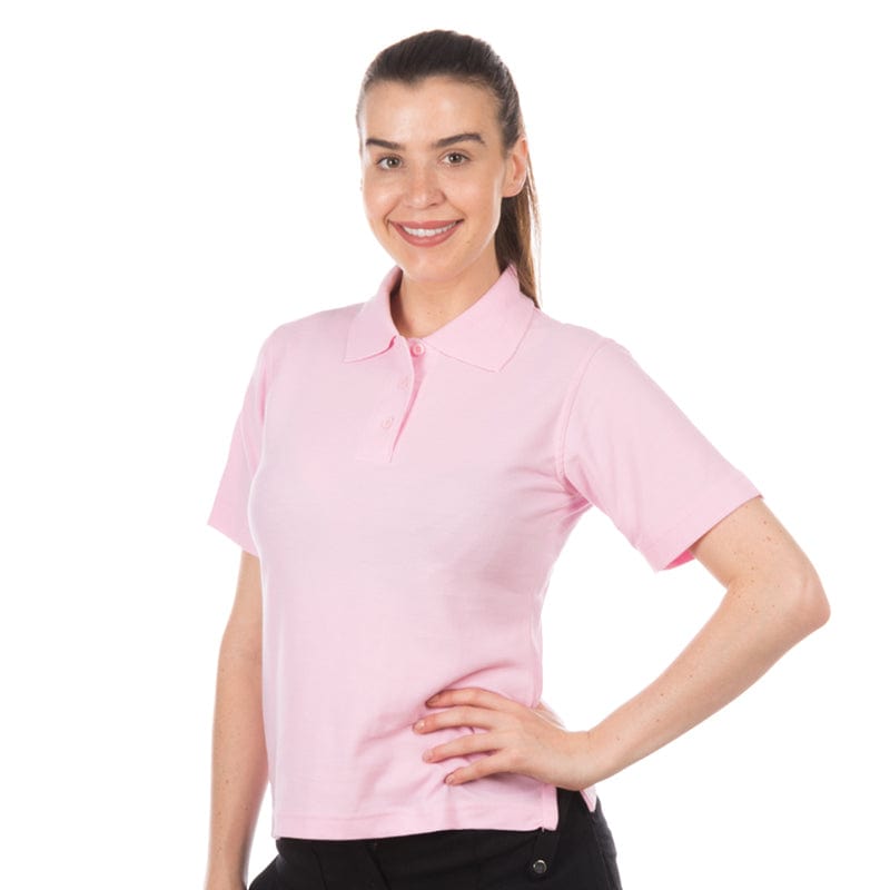 Pink short sleeved ladies polo shirt