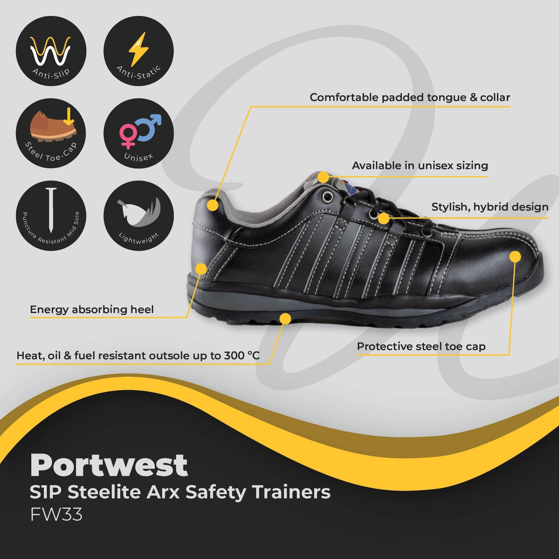portwest steelite arx safety trainer s1p hro fw33 shoe