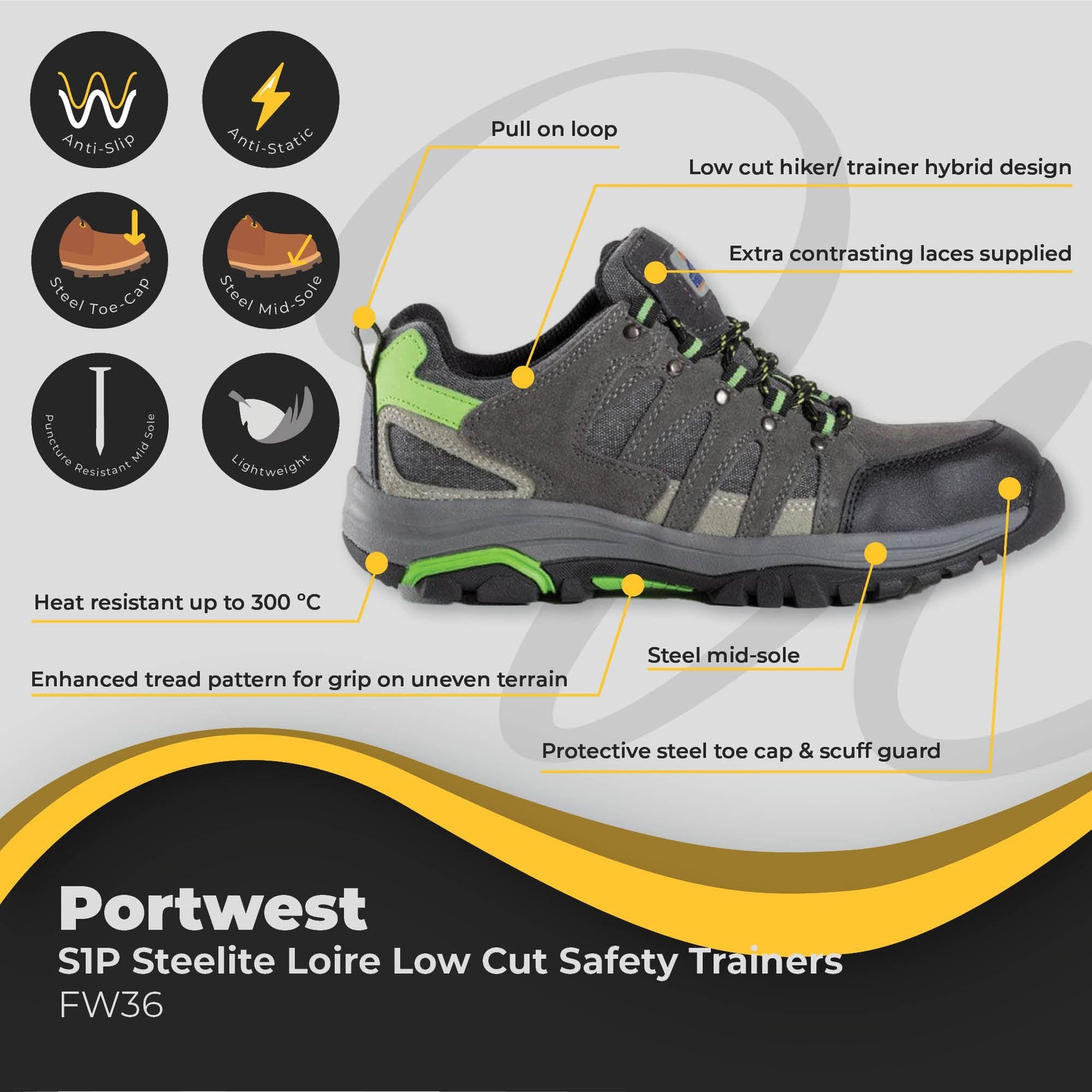 portwest steelite loire low cut trainer shoe s1p fw36