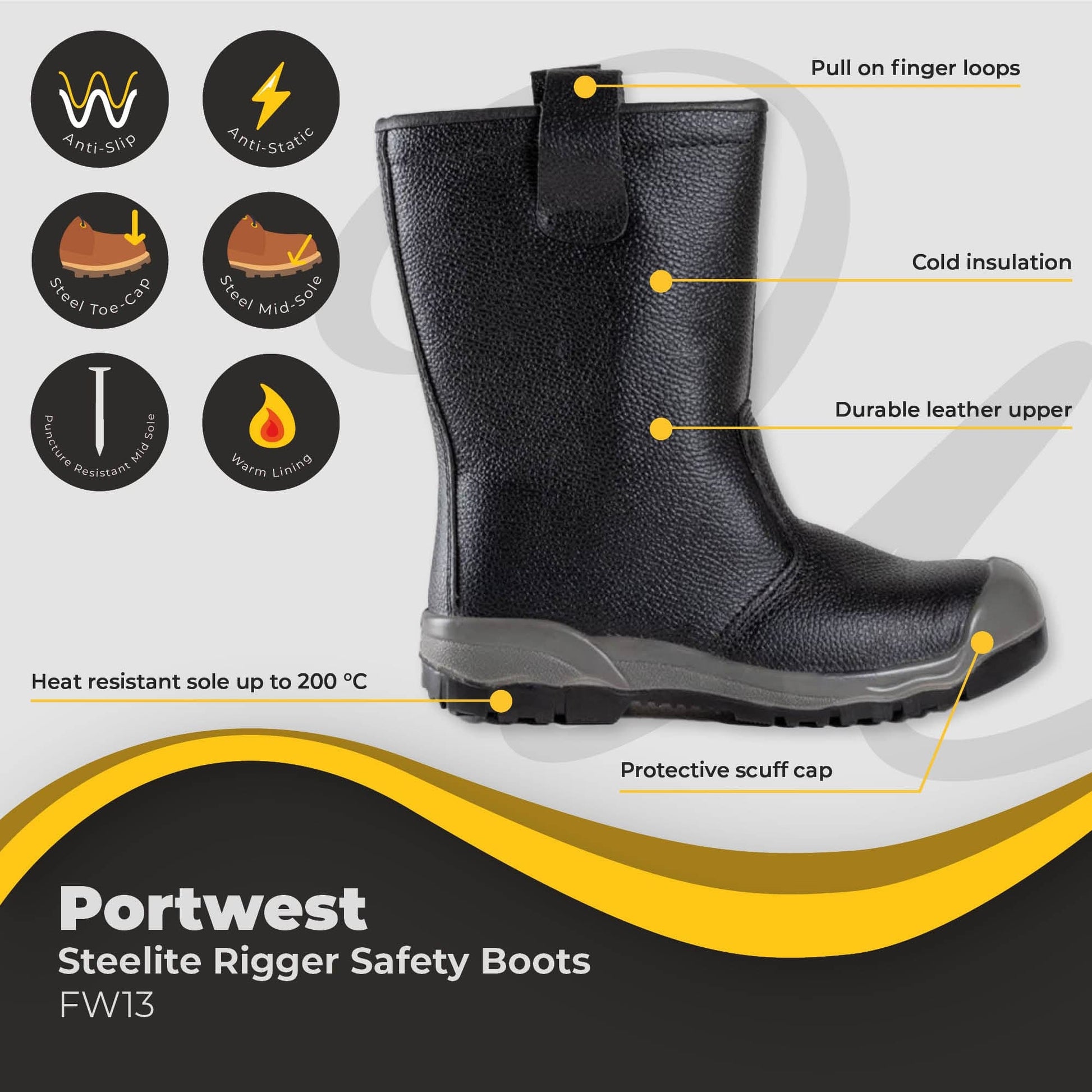 portwest steelite rigger boot fw13 dd113 bk 05