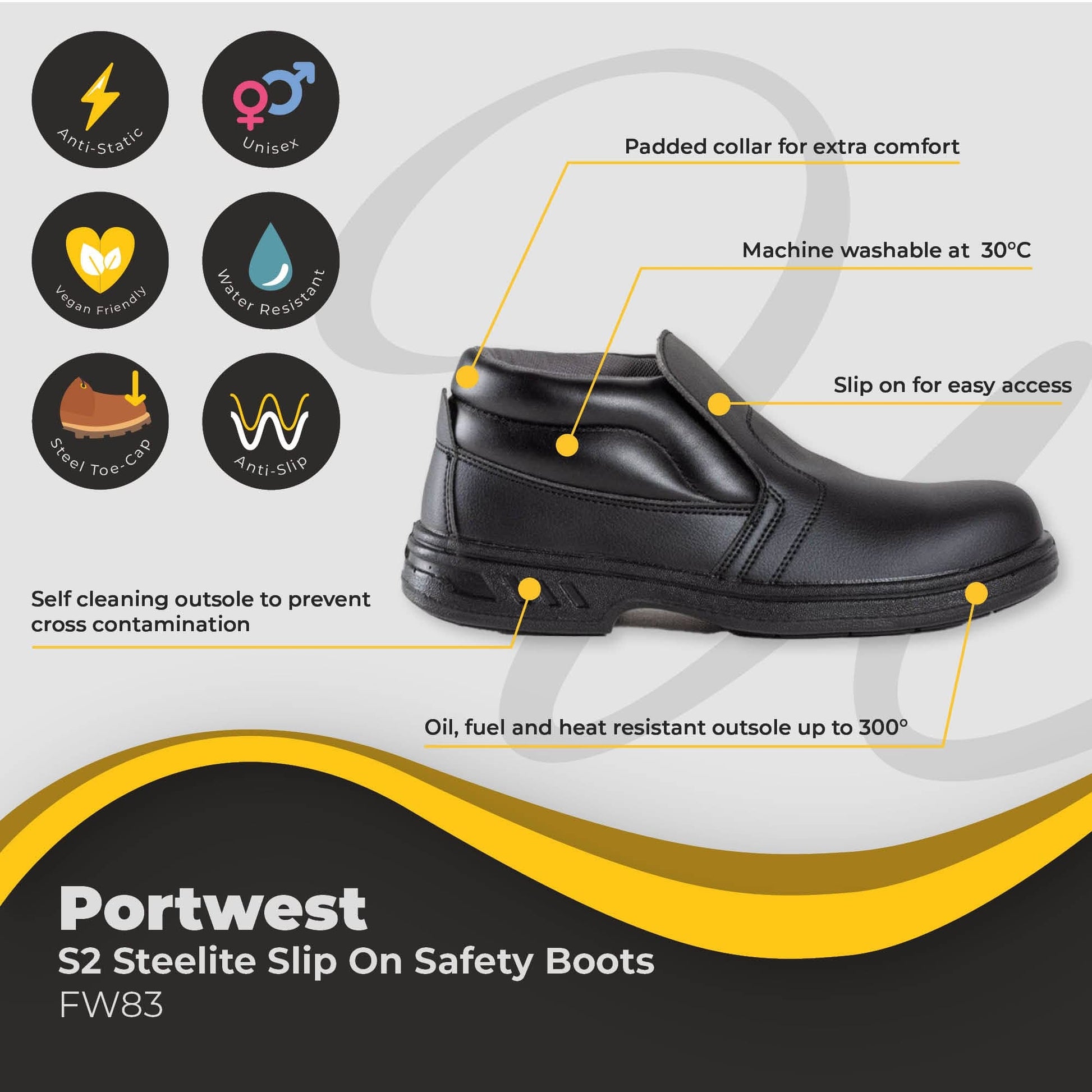 portwest steelite slip on safety boot s2 fw83 dd050 bk 01