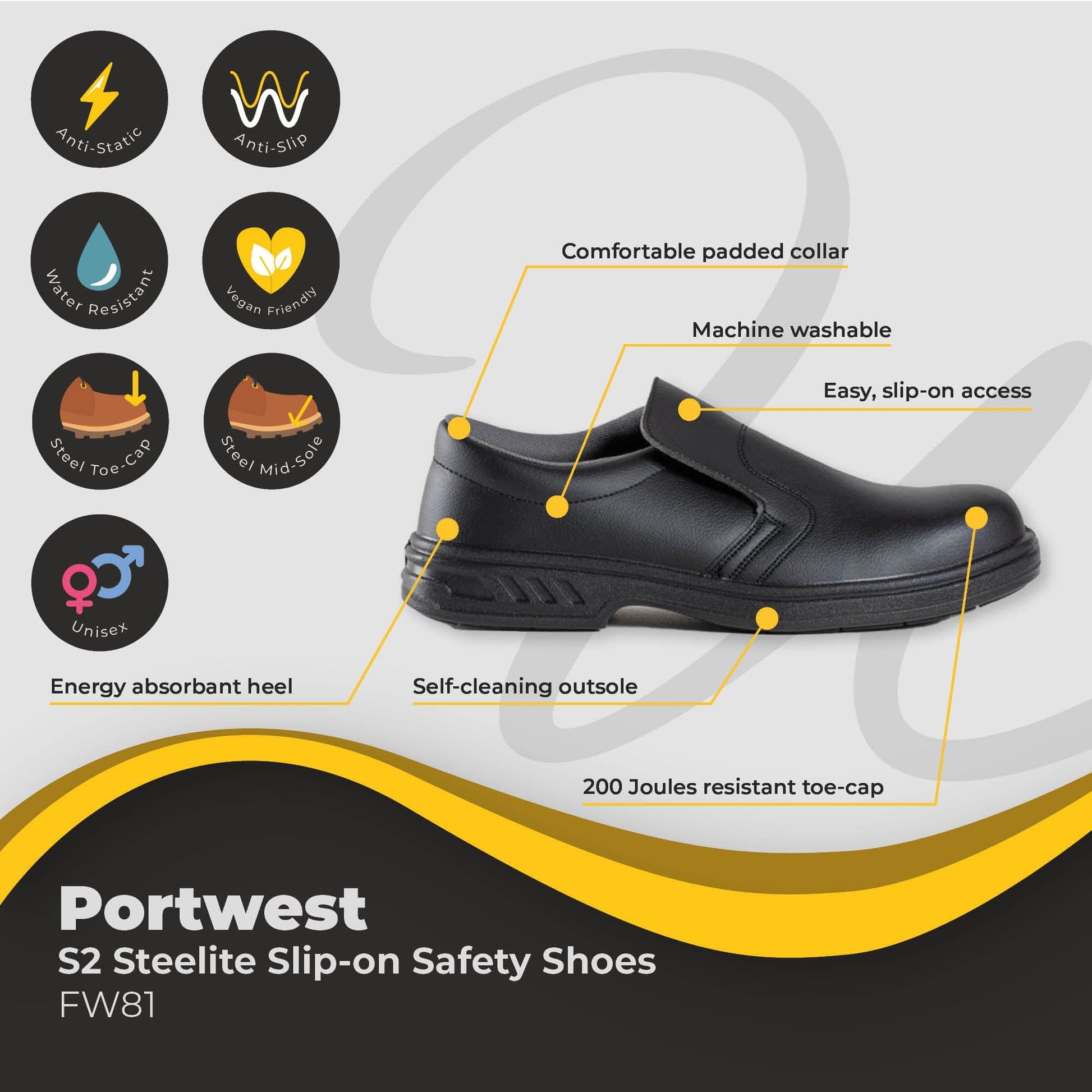portwest steelite slip on safety shoes s2 fw81