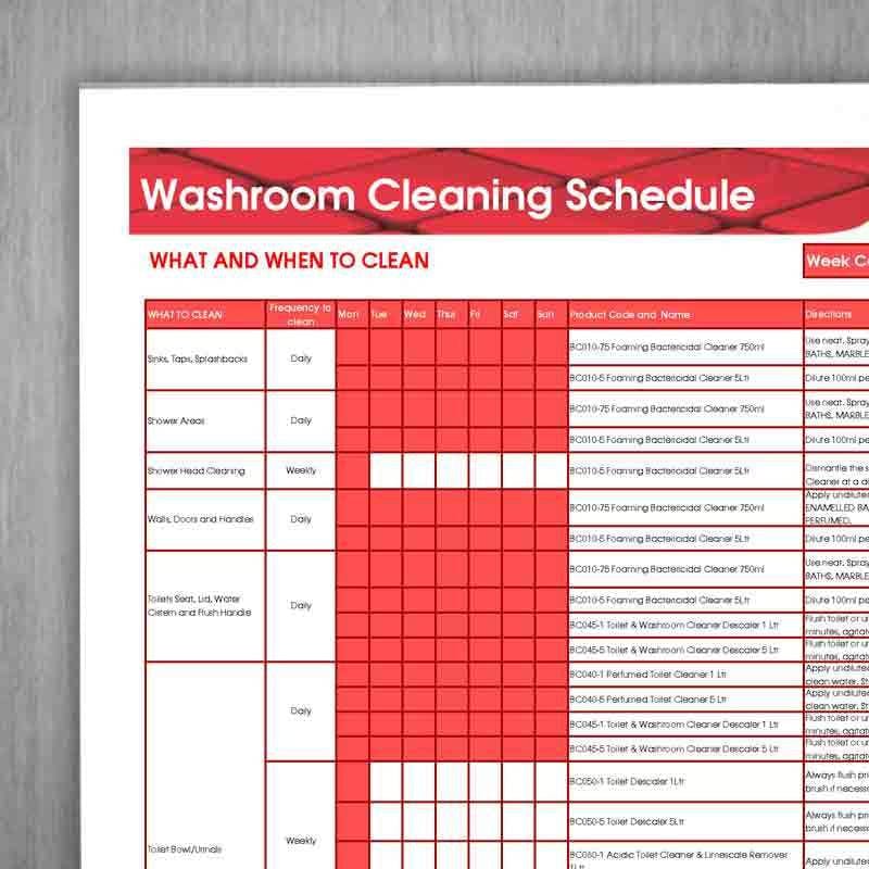 washroom cleaning schedule wall chart