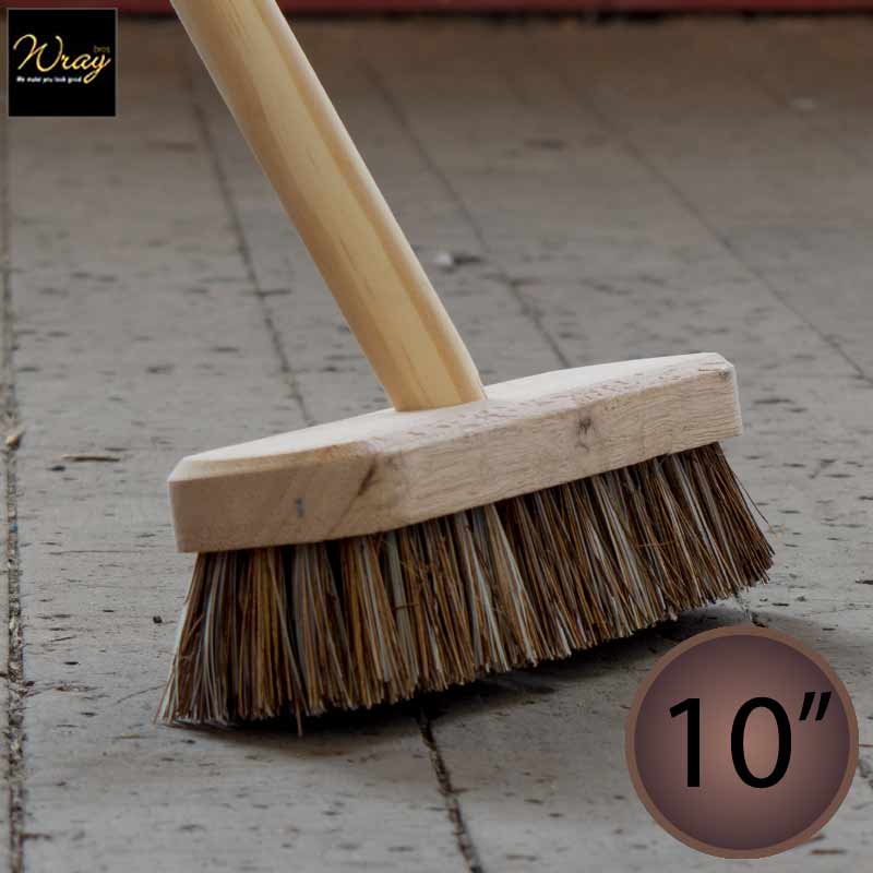 10 inch wooden deck scrub with handle
