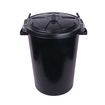 Black Refuse Bin 90L with Lid and Clip