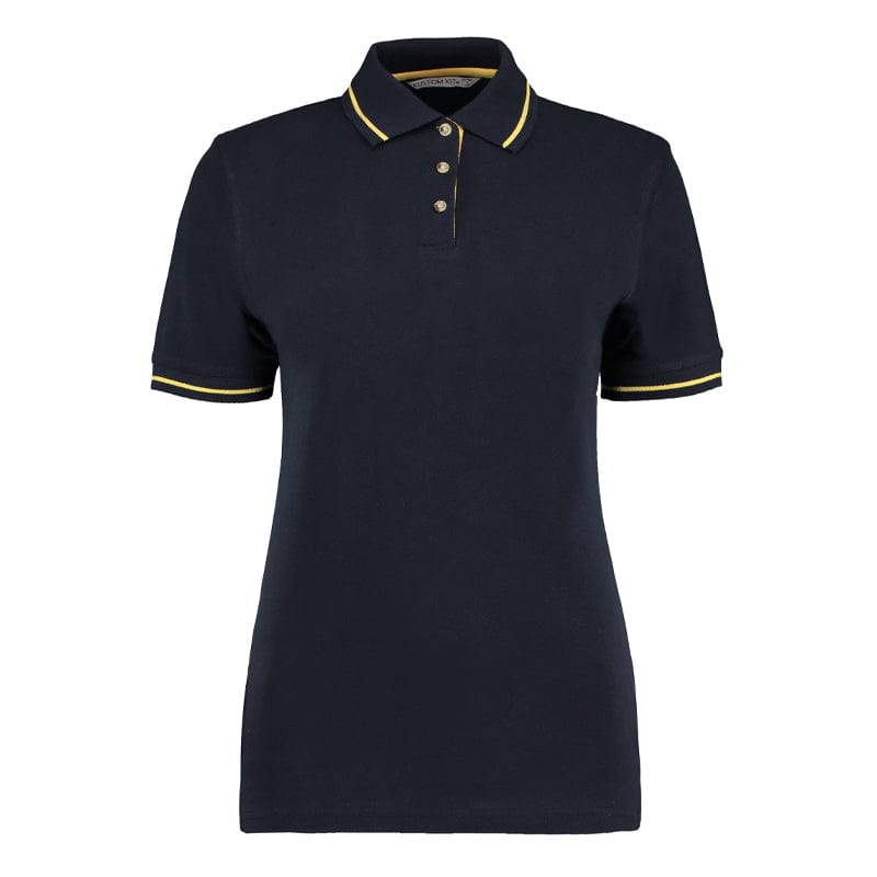 navy yellow contrast stripes polo