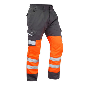 Leo Workwear Bideford Cargo Orange/Grey Hi-Vis Trousers