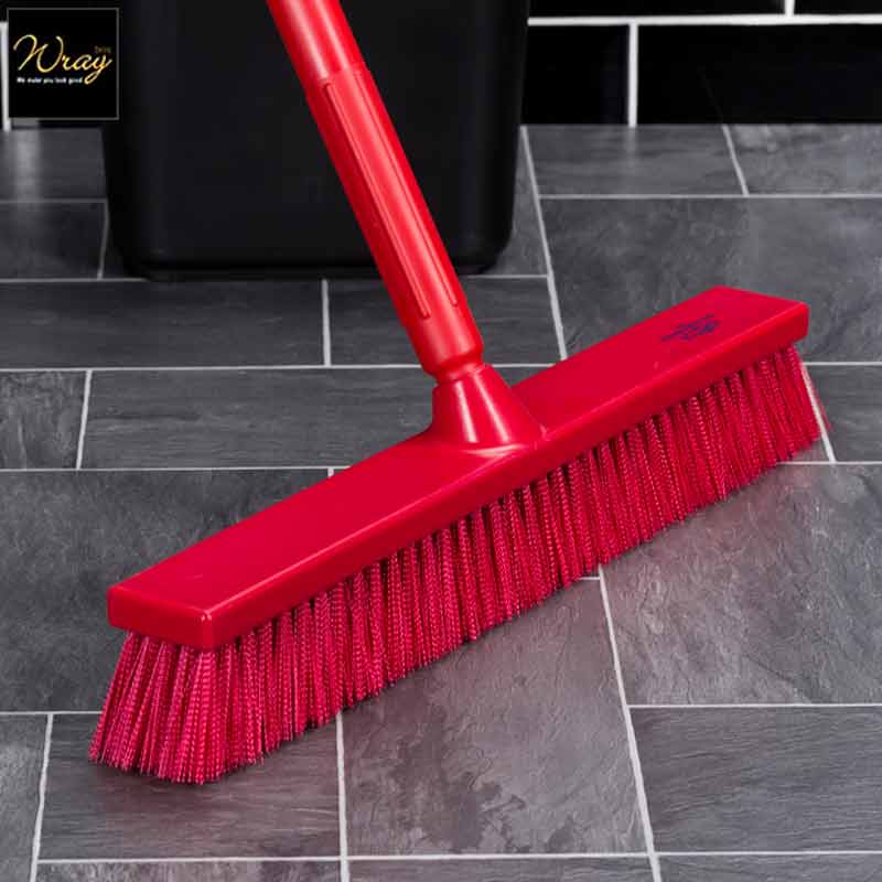red flat sweeping broom head