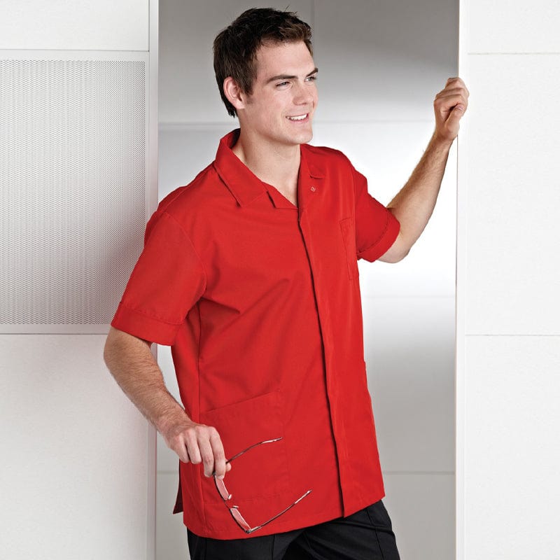 red hospitality workers mens tunic