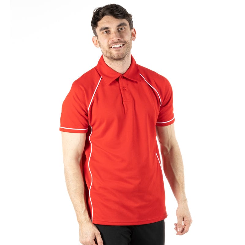 red white piped performance polo
