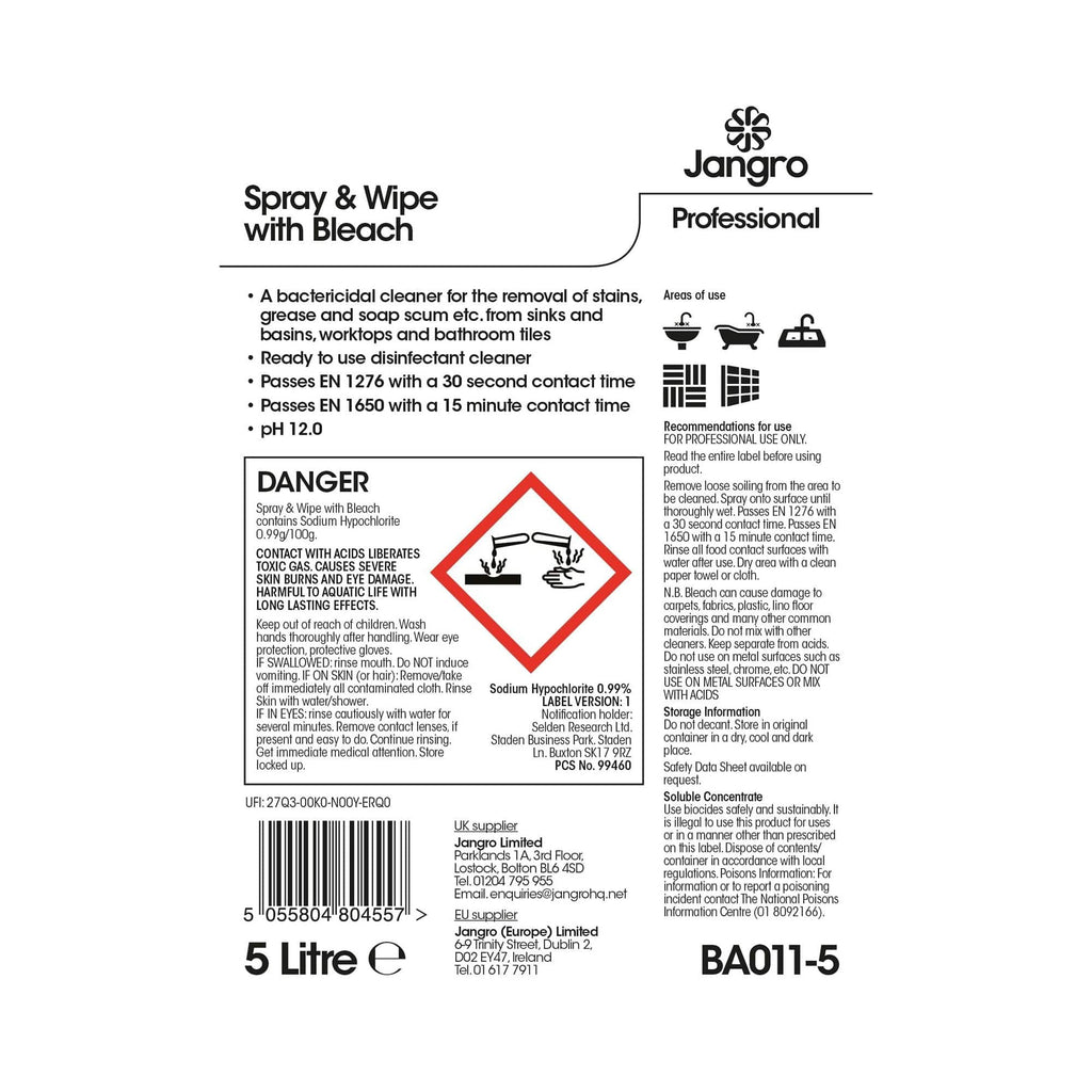 spray and wipe bleach 5 litre instructions
