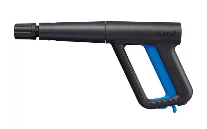 Compact wheeled Nilfisk pressure washer in black and blue