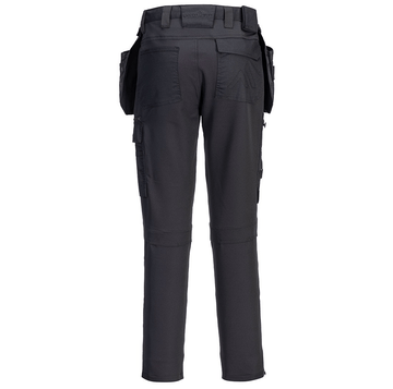 The Craft Detachable Holster Trousers in black feature a slim fit design with 4-way stretch fabric, 12 pockets, zip-off holster pockets, knee pad pockets, and air vents for comfort and functionality. CE certified with UPF 40+ fabric for UV protection.