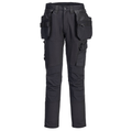 The Craft Detachable Holster Trousers in black feature a slim fit design with 4-way stretch fabric, 12 pockets, zip-off holster pockets, knee pad pockets, and air vents for comfort and functionality. CE certified with UPF 40+ fabric for UV protection.