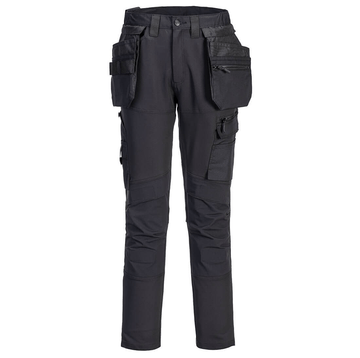 The Craft Detachable Holster Trousers in black feature a slim fit design with 4-way stretch fabric, 12 pockets, zip-off holster pockets, knee pad pockets, and air vents for comfort and functionality. CE certified with UPF 40+ fabric for UV protection.