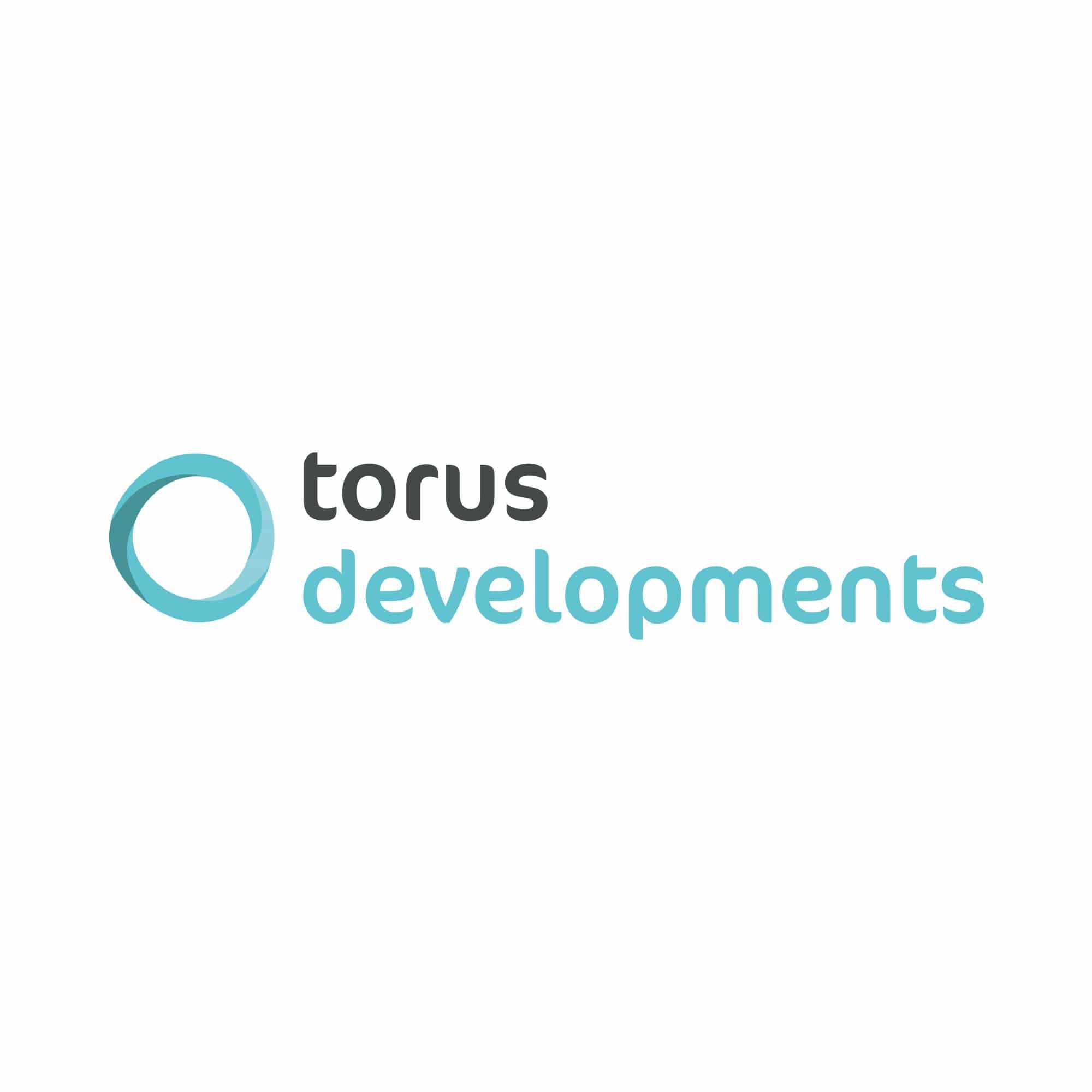 Torus Developments light blue logo on a white background