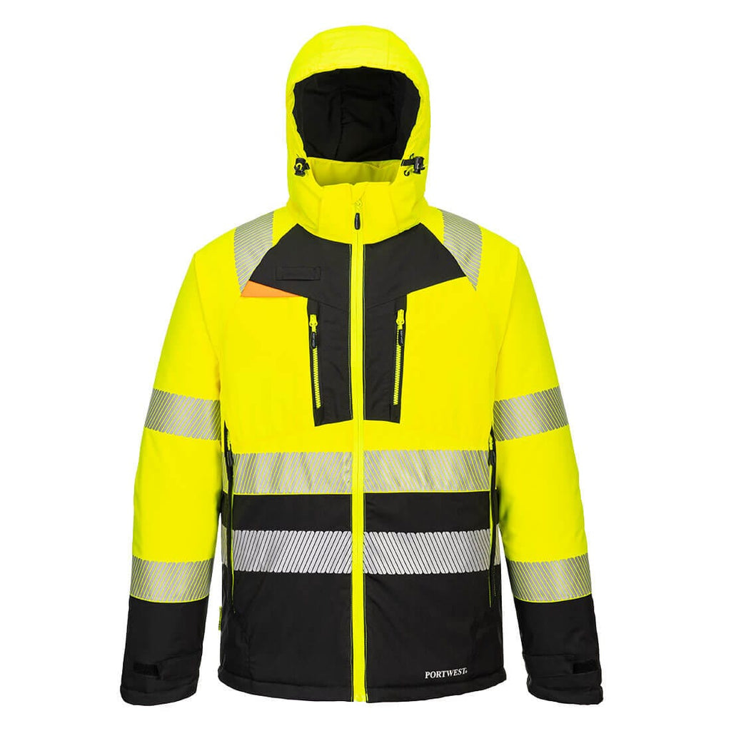portwest reflective yellow and black contrast jacket