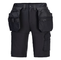 The **Craft Holster Shorts** in black feature 4-way stretch fabric for flexibility, 12 pockets including zip-off holster pockets, reinforced tool loops, and a high-rise waistband for comfort and durability. CE certified with UPF 40+ for UV protection.