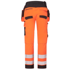 DX4 High Visibility Detachable Holster Pocket Craft Trouser with 4-way stretch fabric, adjustable knee pads, multiple utility pockets, zip thigh pockets, hammer loop, reflective tape, and a high-rise waistband for protection and comfort.