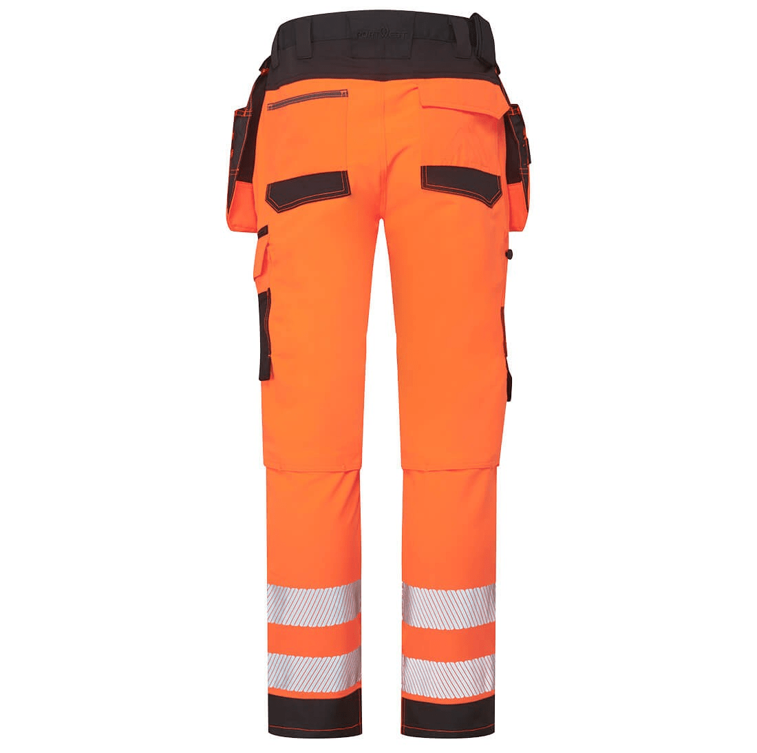 DX4 High Visibility Detachable Holster Pocket Craft Trouser with 4-way stretch fabric, adjustable knee pads, multiple utility pockets, zip thigh pockets, hammer loop, reflective tape, and a high-rise waistband for protection and comfort.