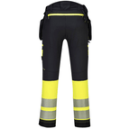 DX4 Hi-Vis Detachable Holster Pocket Class 1 Trousers with 4-way stretch fabric, adjustable knee pads, multiple utility pockets, and reflective tape for enhanced visibility and comfort.