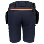 The DX4 Detachable Holster Pocket Shorts in navy feature 4-way stretch fabric, ripstop for durability, 10 pockets including zip-off holster and side thigh pockets, and a stretch crotch gusset for flexibility and comfort. Perfect for work with a high-rise waistband and elastic waist for added comfort.
