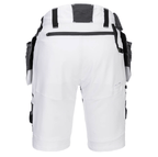 The DX4 Detachable Holster Pocket Shorts in white feature 4-way stretch fabric, ripstop for durability, 10 pockets including zip-off holster and side thigh pockets, and a stretch crotch gusset for flexibility and comfort. Perfect for work with a high-rise waistband and elastic waist for added comfort.