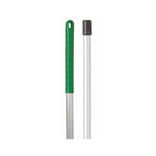 Jangro Exel medium-weight aluminum mop handle with green grip for professional cleaning systems