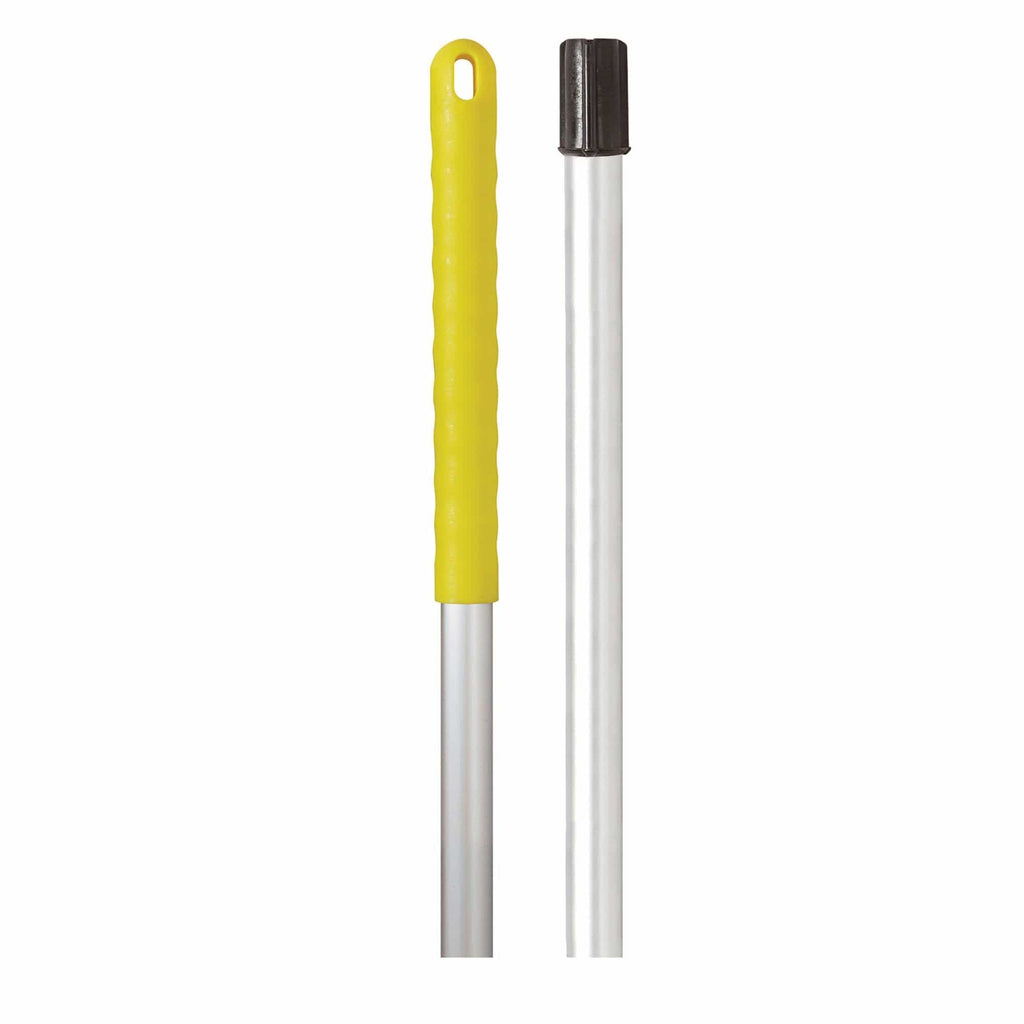Jangro Exel aluminum mop handle with yellow grip, designed for easy identification in cleaning tasks.