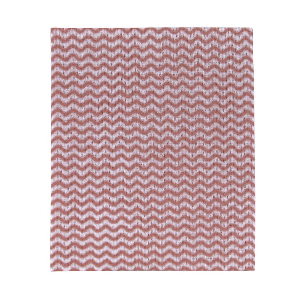Cleaning cloth featuring a chevron pattern in red with white fade effect creating gentle wavy stripes