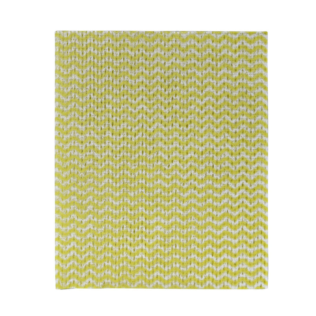 Cleaning cloth featuring a chevron pattern in yellow with white fade effect creating gentle wavy stripes