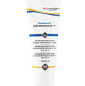 A white tube of Stokoderm Sun Protect 50 Pure sunscreen with SPF 50 high protection against UVA/B/C rays.