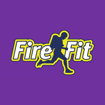 Green lined Fire Fit logo with a running person silhouette on a purple background