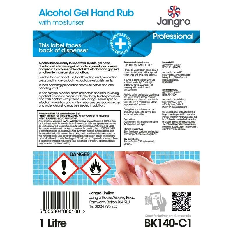 alcohol gel hand rub cartridge 6x1l label