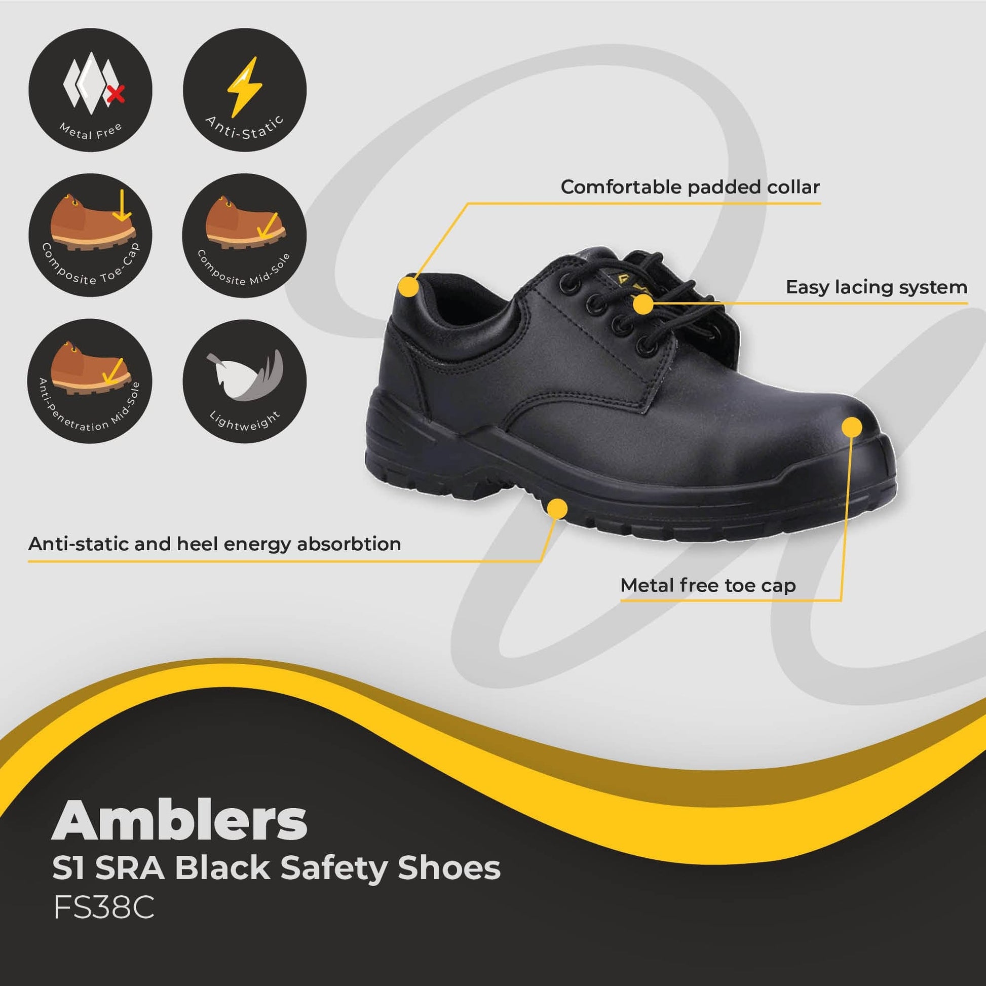 amblers black safety shoes s1 sra fs38c dd399 03