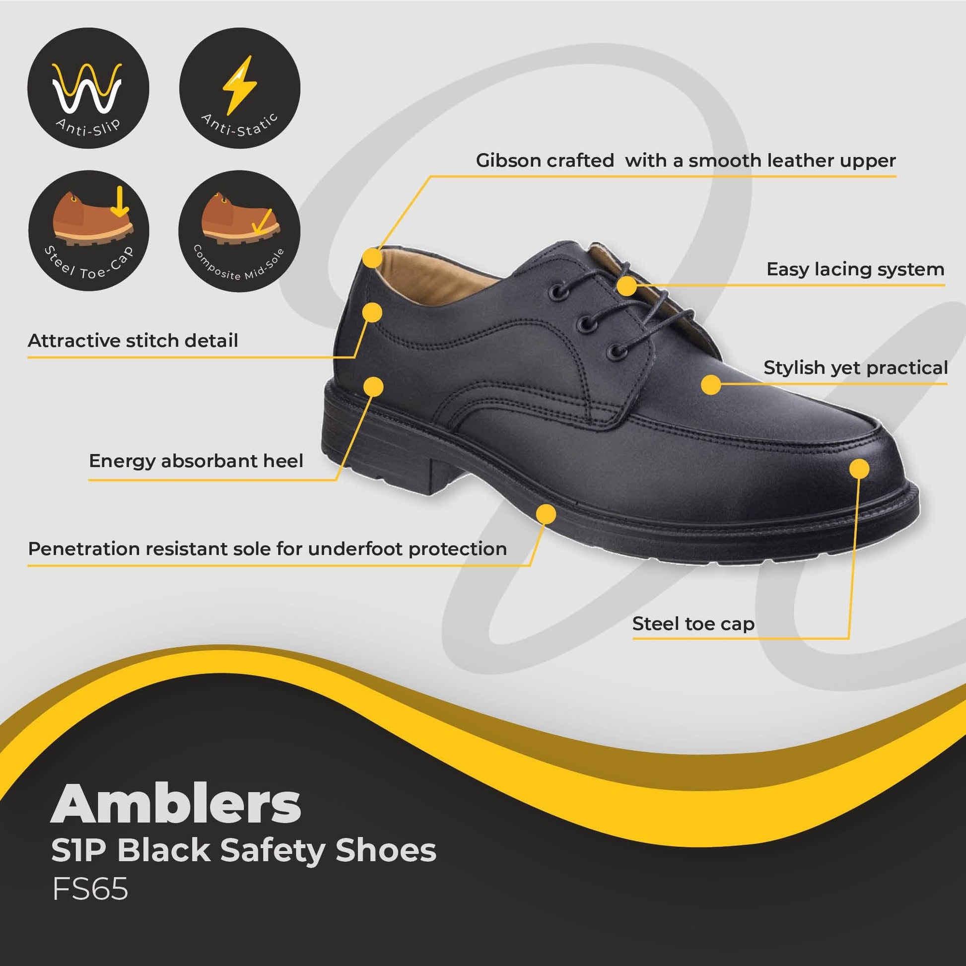 amblers black safety shoes s1p fs65 dd370 05