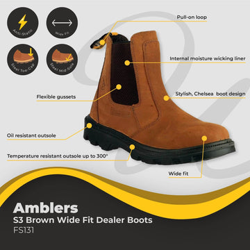 Amblers Brown S3 Wide Fit Dealer Boot FS131