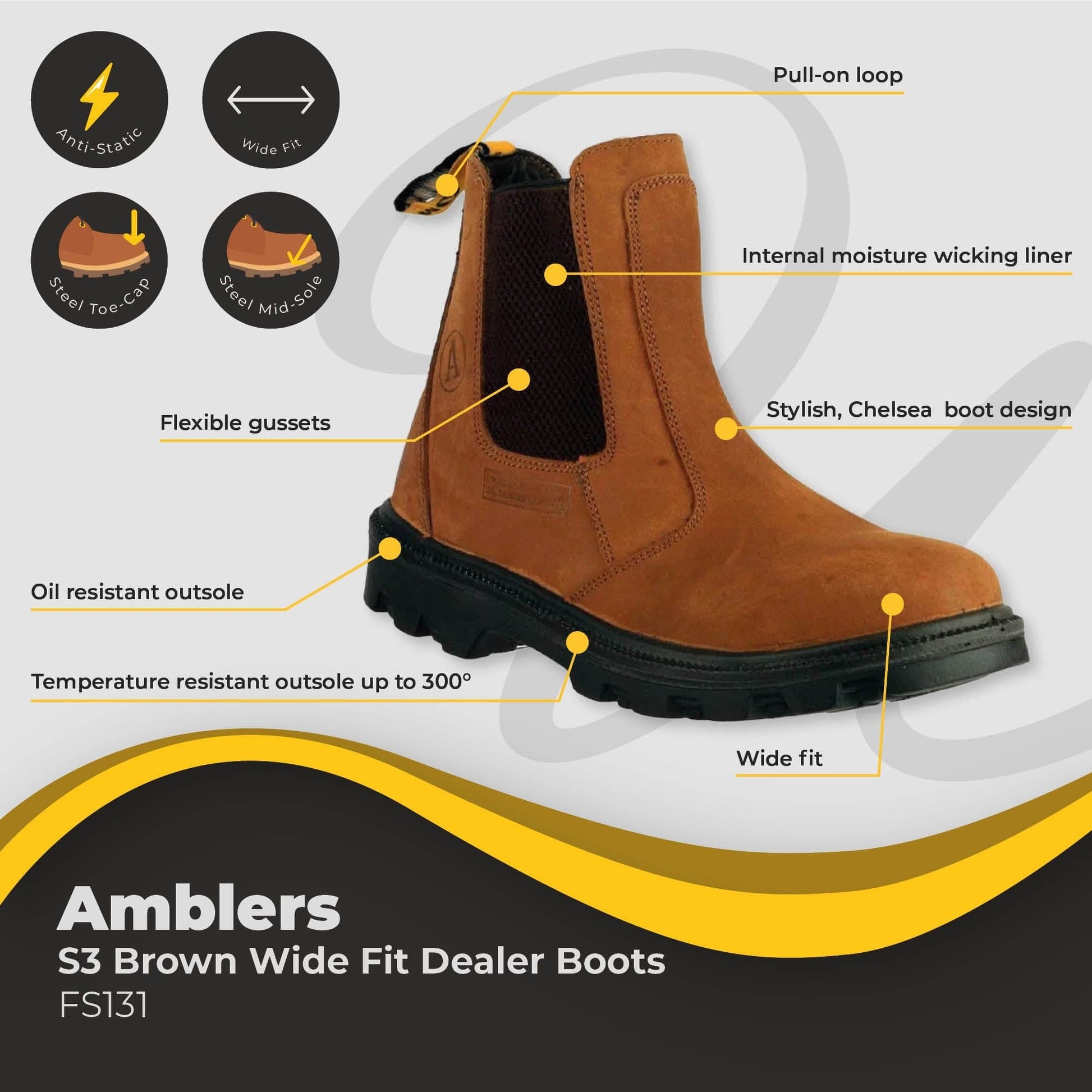 amblers brown s3 wide fit dealer boot fs131 dd353 06 boot