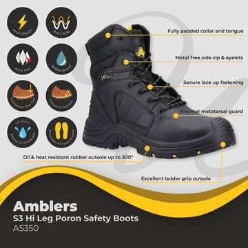 Amblers Hi Leg Poron Safety Boots S3 AS350