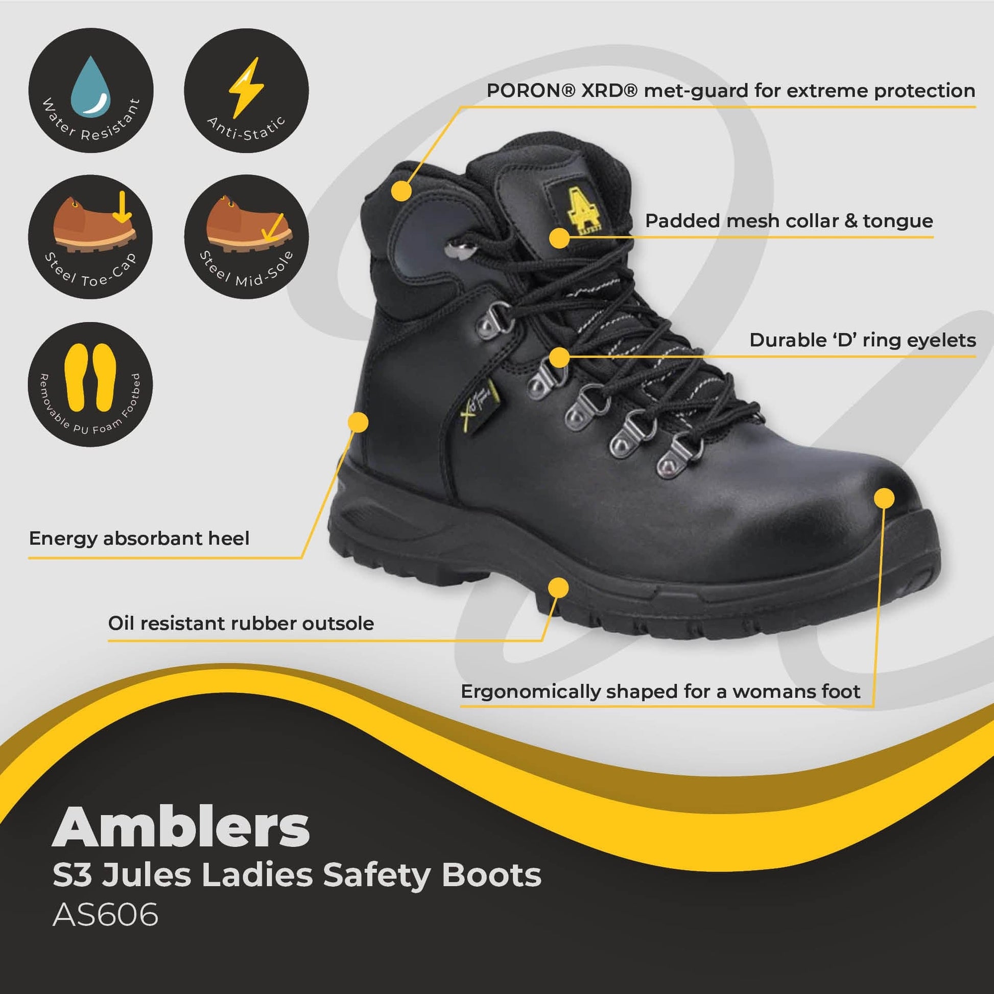 amblers jules ladies safety boots s3 as606 dd400 bk