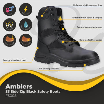 Amblers Side Zip Black Safety Boot S3 FS008