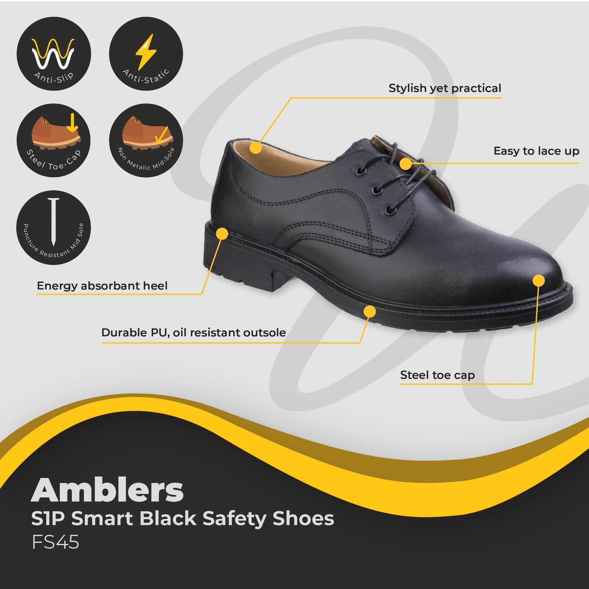 amblers smart black safety shoes s1p fs45 dd375 05