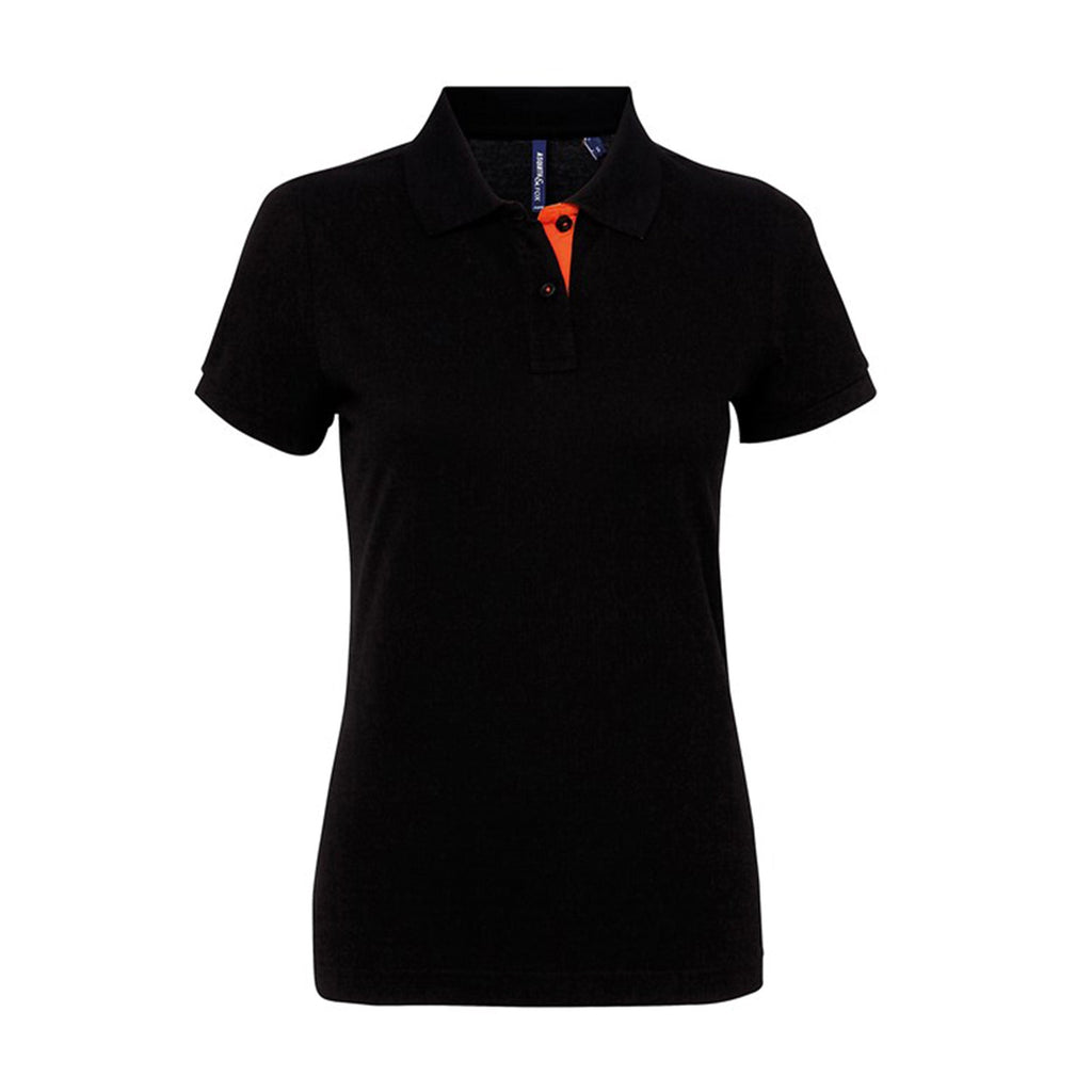 asquith fox womens contrast polo aq022 black orange