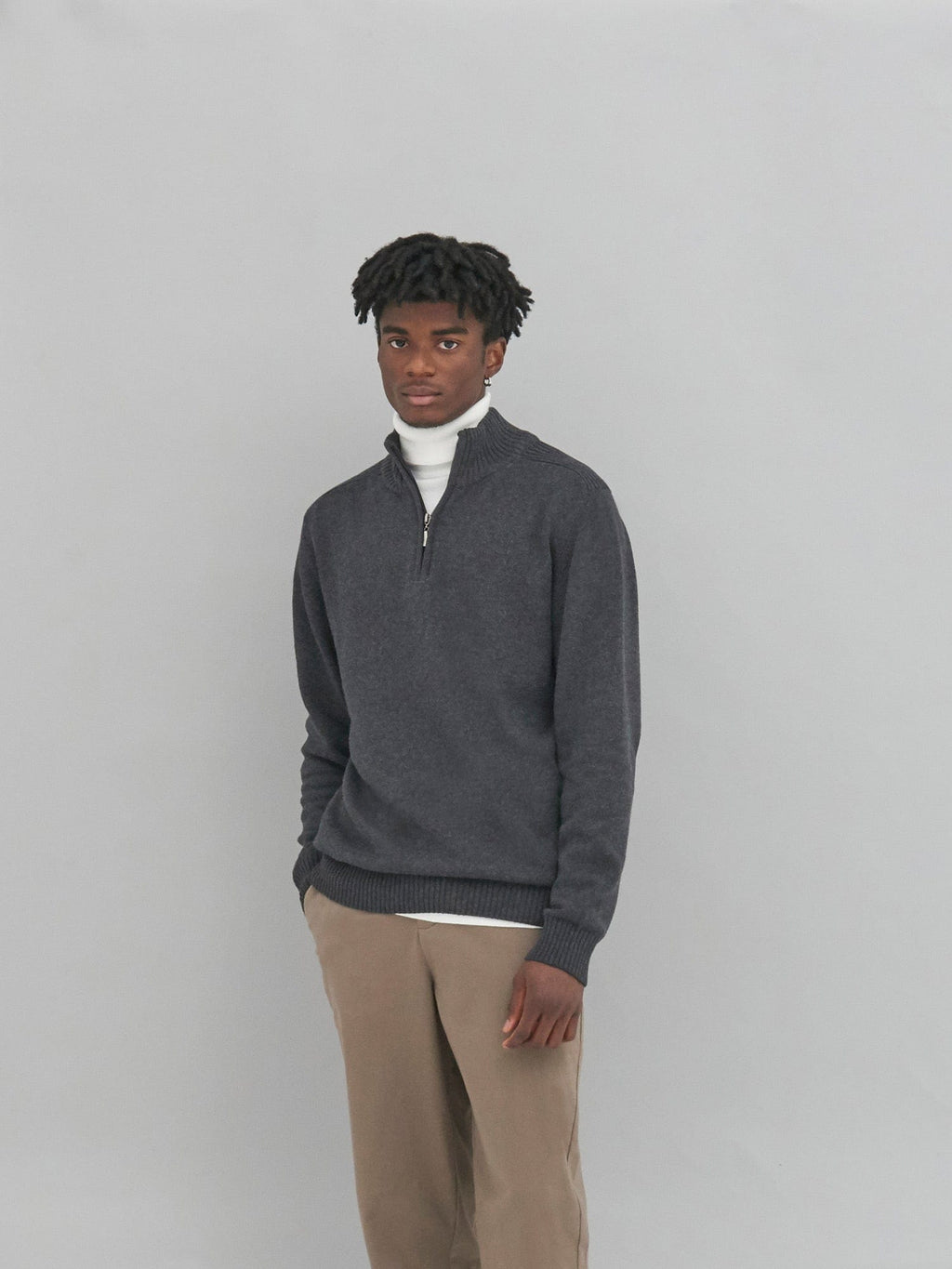awdis unisex quarter zip sweatshirt ea061 portrait charcoal model