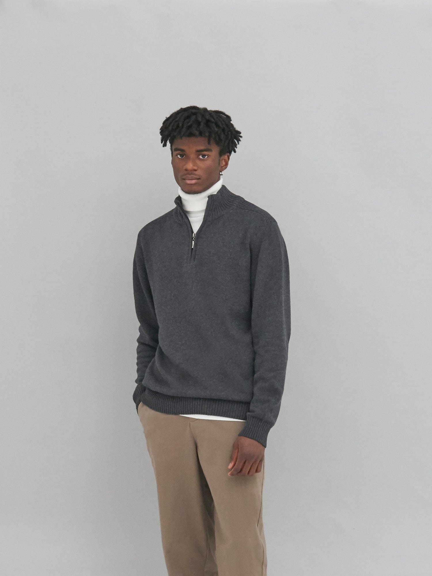 awdis unisex quarter zip sweatshirt ea061 portrait charcoal model