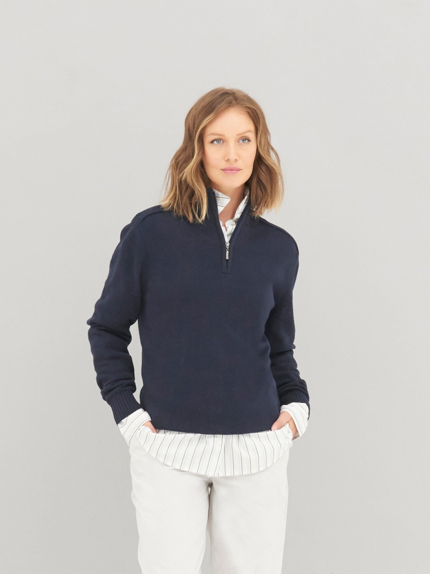 awdis unisex quarter zip sweatshirt ea061 portrait french navy model